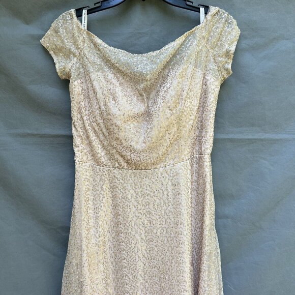 Mori Lee Bridesmaid 21652 Size 12 Gold Sequin Maxi Gown Dress Illusion Neckline - Picture 4 of 10